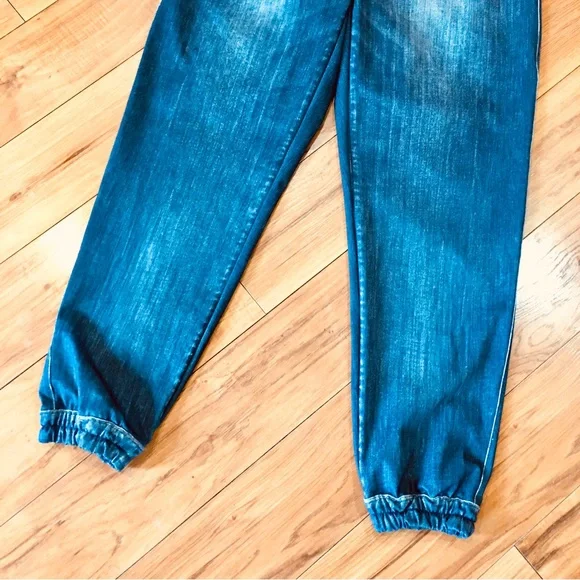 Lucy blue denim seersucker style banded bottoms pants skinny small lounge - Picture 4 of 8